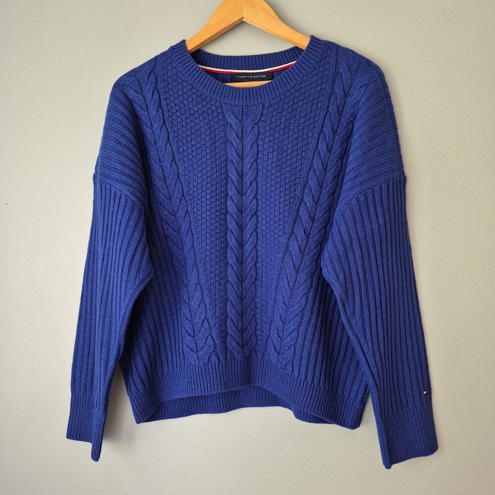 Tommy Hilfiger Royal Blue Long Sleeve Cable Knit Sweater Womens Medium